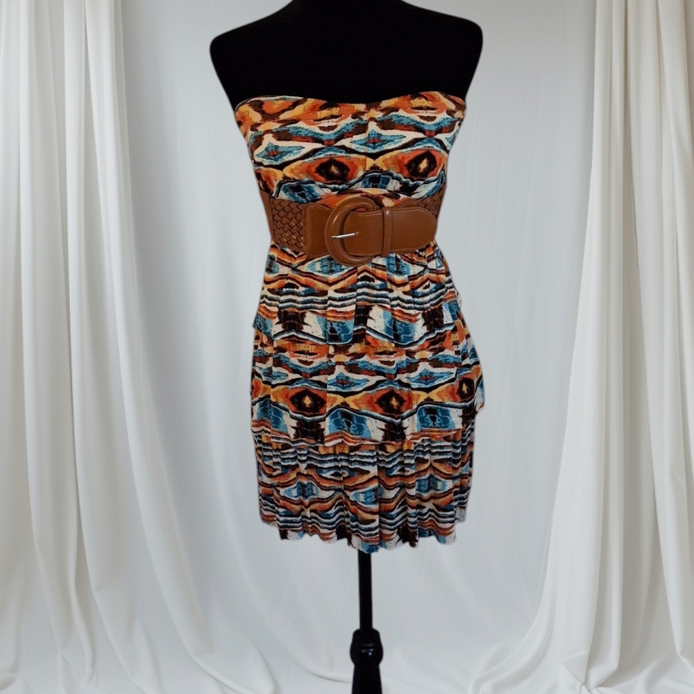 Rue21 Orange Black Strapless Pleated Bodycon Dress